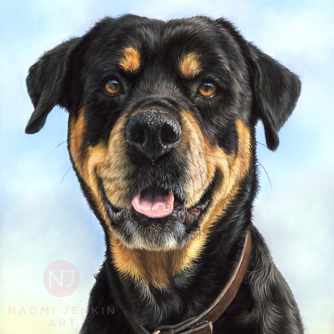 Rottweiler pet portrait by Naomi Jenkin Art. 
