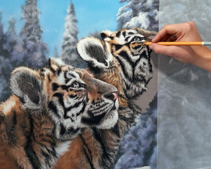 Amur tiger painting by British wildlife artist Naomi Jenkin Art. 